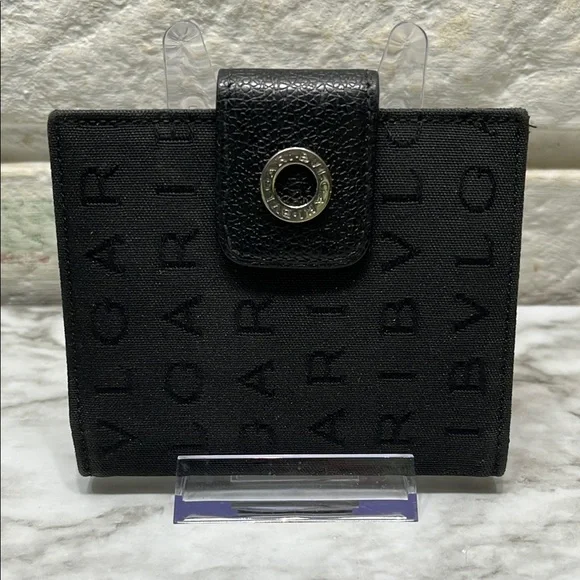 Bvlgari Unisex Wallet Signature Logo Mania Black Silver Authentic In EUC - Picture 2 of 13